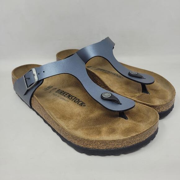 Birkenstock Shoes - Birkenstock Gizeh Sandals EU40 US9.5 Gray Metallic Thong Comfort Cozy Slip On